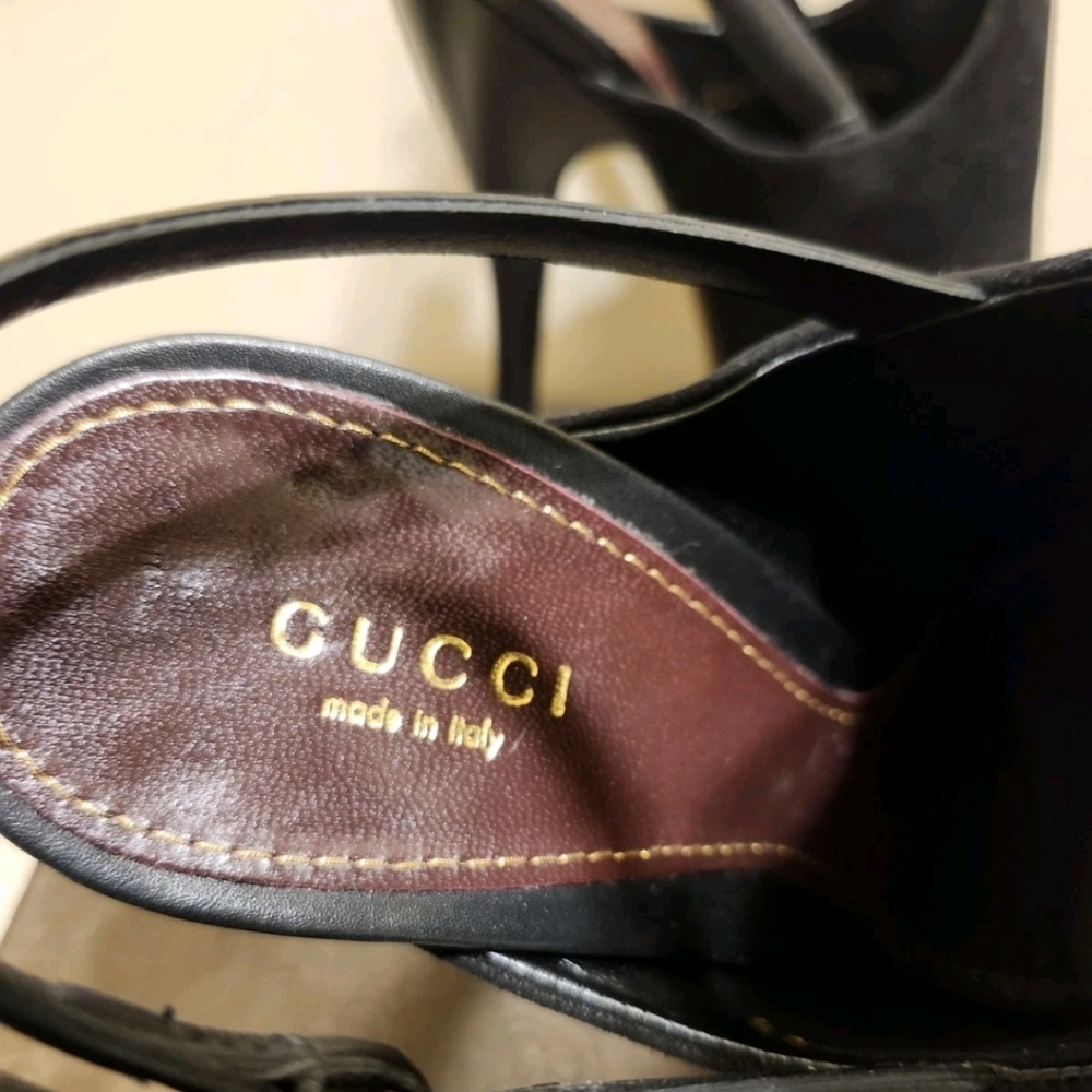 NIB Gucci Blck Suede/Leather Peep Toe Slingback Ankle Strap Pumps Sz.8/38.5 $995 - Picture 7 of 10